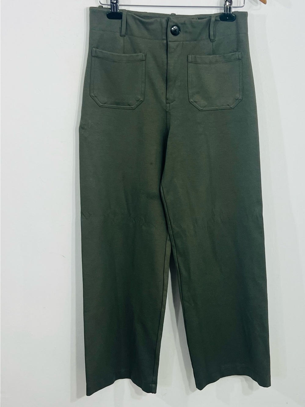 Truth By Republic Green Solid Flat Front Pants Pockets Button Zip Wide Leg Sz 6